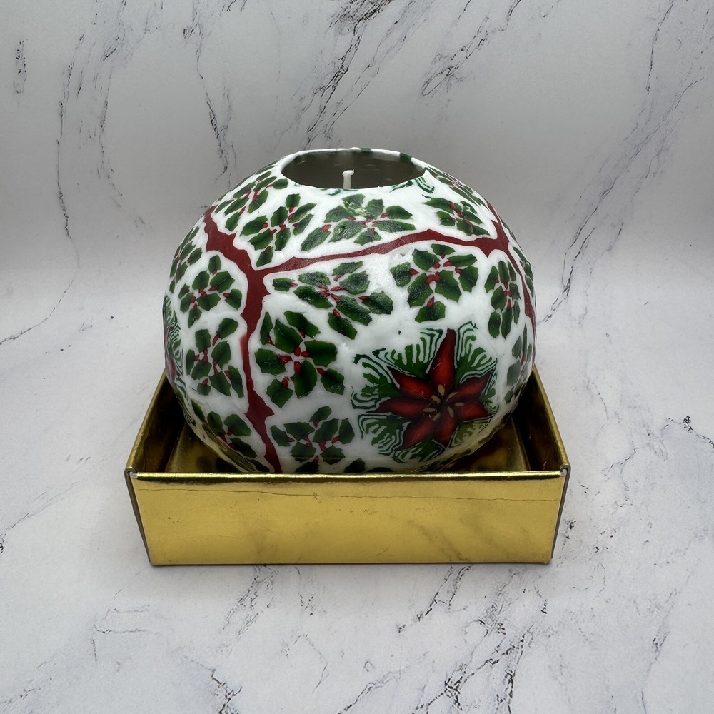 New MAGIC GLOW CANDLE Christmas Poinsettias "Venetian Glass Technique" (READ)